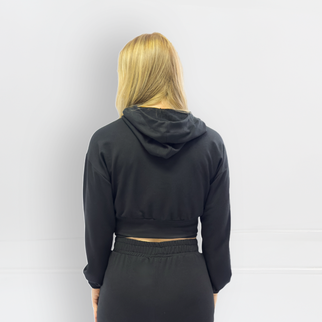 Blusa Cropped de Moletinho com Capuz
